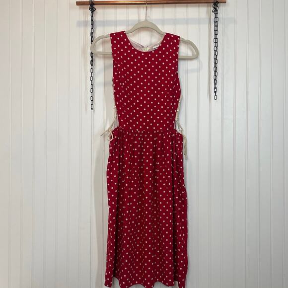 Clothes By American Two Shot Red Polka Dot Lace Up Side Cut Out Dress Size S - Picture 1 of 8